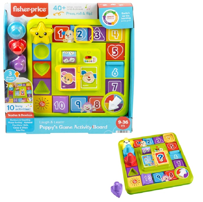 Fisher-Price Pannello Interattivo di Cagnolino, gioco sensoriale per neonati con luci e contenuti didattici Smart Stages, 9+ mesi HRB77