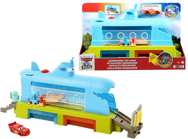 Mattel Disney Pixar Cars – Autolavaggio balena-sottomarino cambia colore playset con veicolo cambia colore, Giocattolo per Bambini 4+ Anni, HGV70