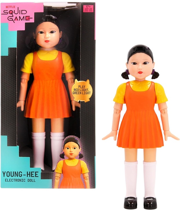 Bambola Young-Hee di Squid Game, Dalla Serie Netflix, Gioca a Luce Rossa e Luce Verde, Bambola Elettronica, Ha Sensori di Movimento e Gli Occhi si Illuminano, Gioco per Adulti Età +17 Anni
