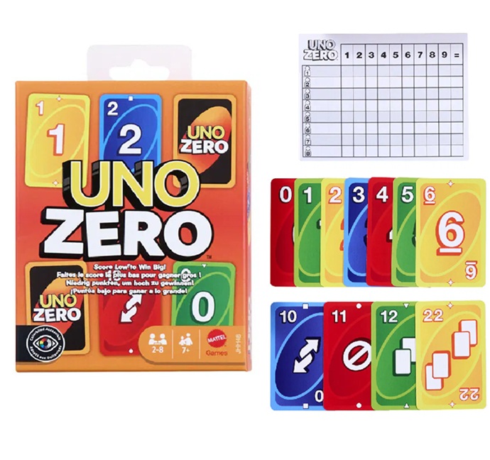 Mattel Games – UNO Zero, Nuova Versione dell’iconico Gioco, Arriva a Zero e Vinci, Blocco segnapunti Incluso, 2-8 Giocatori, 7+ Anni JHH48