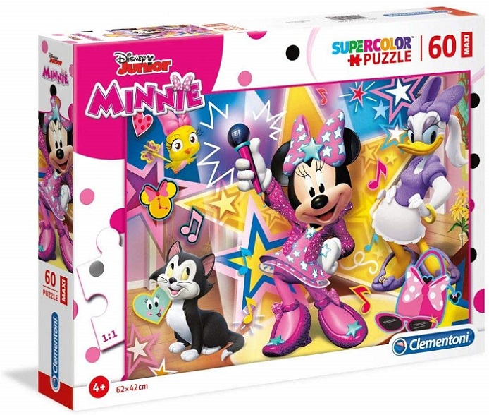 Clementoni- Supercolor Puzzle-Minnie Happy Helper-60 Pezzi Maxi, Multicolore, 26443