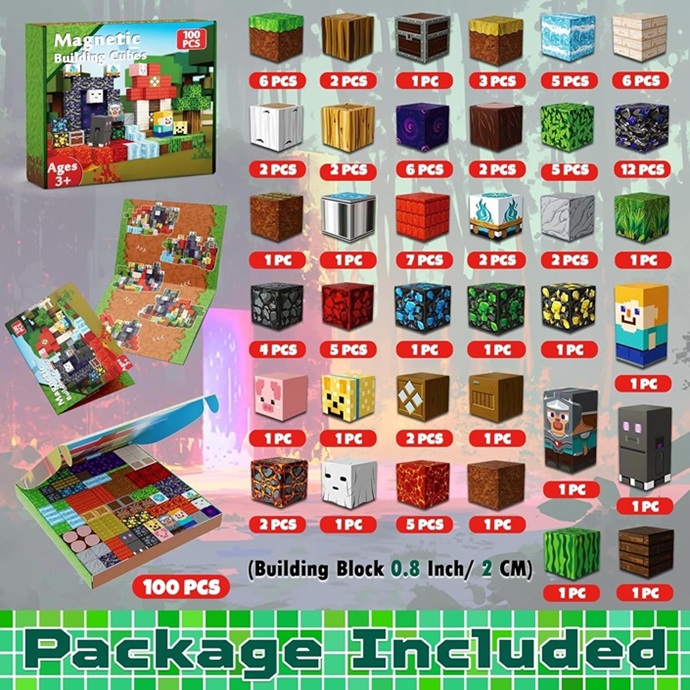 Goody King Costruzioni Magnetiche per Bambini 100 Pezzi – Set Portale della Foresta con Lava, Animali – Gioco di Costruzione Magnetico Montessori per Bambini 3+ Anni