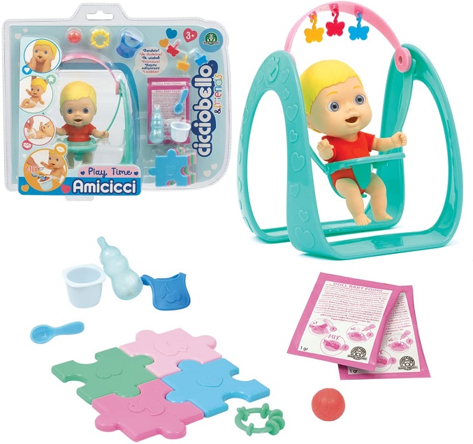 Cicciobello – Amicicci Play Time, Tenero Bebè Biondo con Pannolino Colorato, Mini Personaggio con Accessori, per Bambine a Partire dai 3 Anni, CC000100, Giochi Preziosi