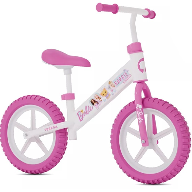 Bicicletta Balance bike Barbie  Senza Pedali 10″   per bambini – peso fino a 30 Kg con freno anteriore col.fuxia