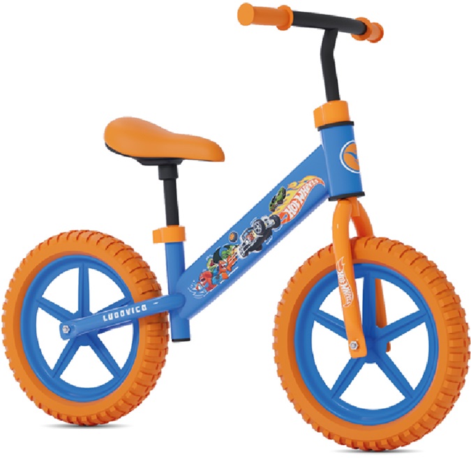Bicicletta Balance bike Hot Wheels Senza Pedali 10″   per bambini – peso fino a 30 Kg con freno anteriore col.Blu