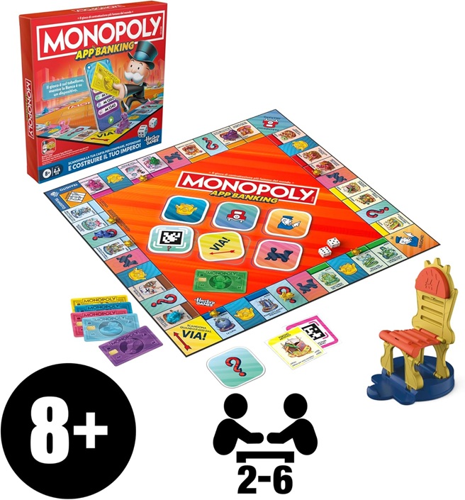 Hasbro Gaming, Monopoly App Banking, Gioco da Tavolo, da 8 Anni in Su, App Banca Gratuita 2-6 Giocatori