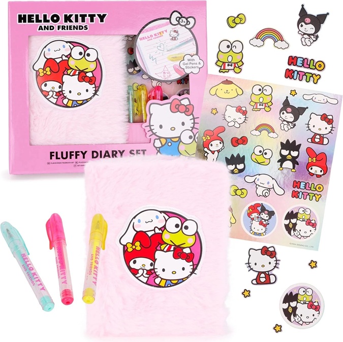 Hello Kitty Diario Rosa Peloso 2026 Diario Set Con Penne Gel & Adesivi
