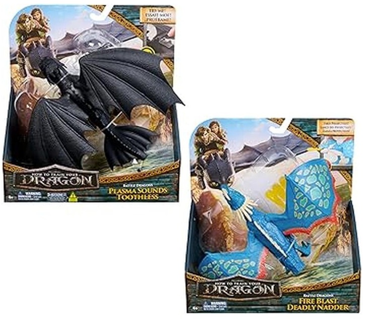 DreamWorks – Dragon Trainer, Draghi da Battaglia, Sdentato Sputafuoco, con Effetti Sonori, Drago da 33 cm,  4+ Anni