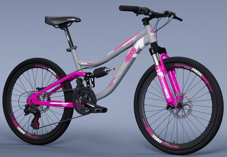 MTB Full Suspension Ragazza 26” Acciaio Twenty Full 21V Acciaio Magic Bike Col.Grigio Fuxia