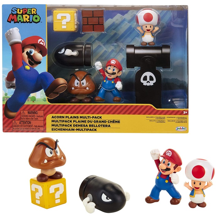 Super Mario Bros Action Figures -Nintendo  Set di Personaggi Super Mario World of Jakks Pacific con 5 Pezzi Inclusi e 4 Figure