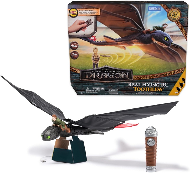 Dreamworks Dragons – How To Train Your Dragon – Statuetta volante Krokmou 76 cm – Figura radiocomandata con ali che battono e coda regolabile