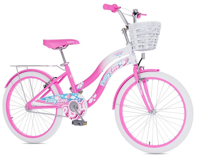 Bici Bimba Citybike Patty Love Mis.20″ Sc con sedile passeggiero imbottito e cestino Col Bianco Fuxia