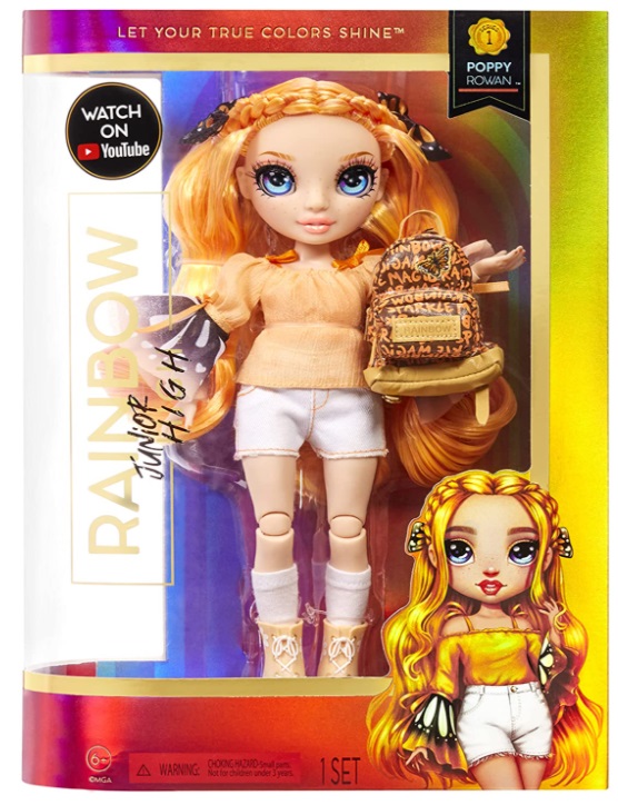 Rainbow High Jr. High-Sunny Madison-Bambola alla Moda Arancio da 23cm con Vestito e Accessori-Include Zainetto Apri e Chiudi