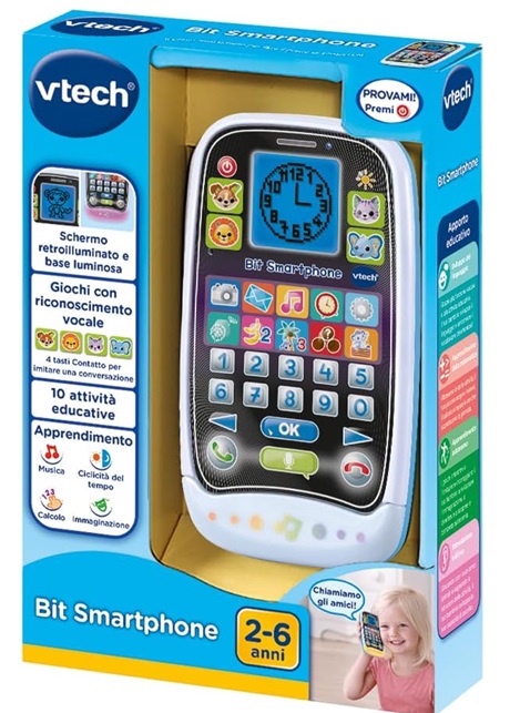 VTech Bit Smartphone, Telefono Educativo per Bambini, 10 Giochi e Attività, Smartphone Bambini con Riconoscimento Vocale e Display Retroilluminato, Lingua Italiana, Batterie Incluse, 2-6 Anni