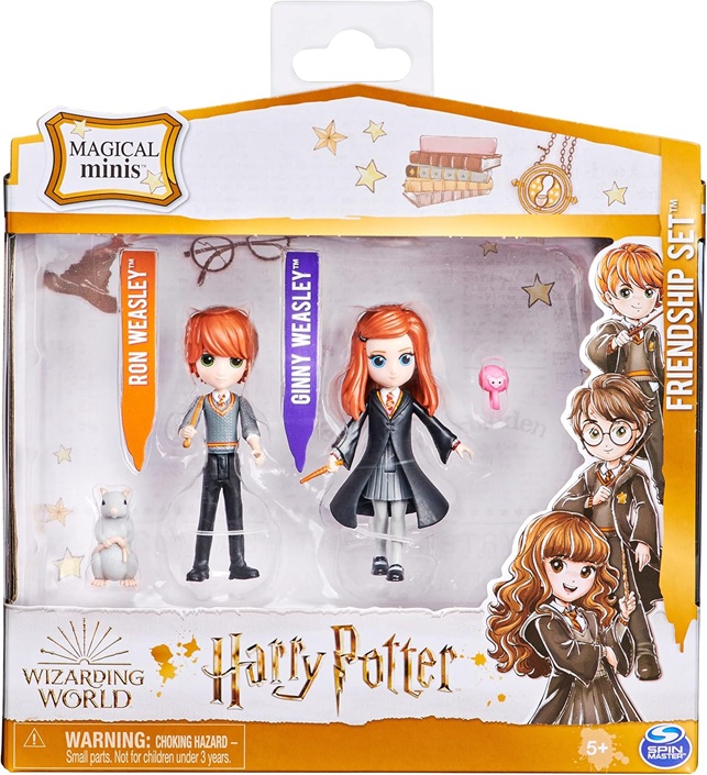 Wizarding World, Set Amicizia Ron e Ginny Weasley con mascotte, bambole articolate 7.5cm, collezione Harry Potter – dai 5 anni