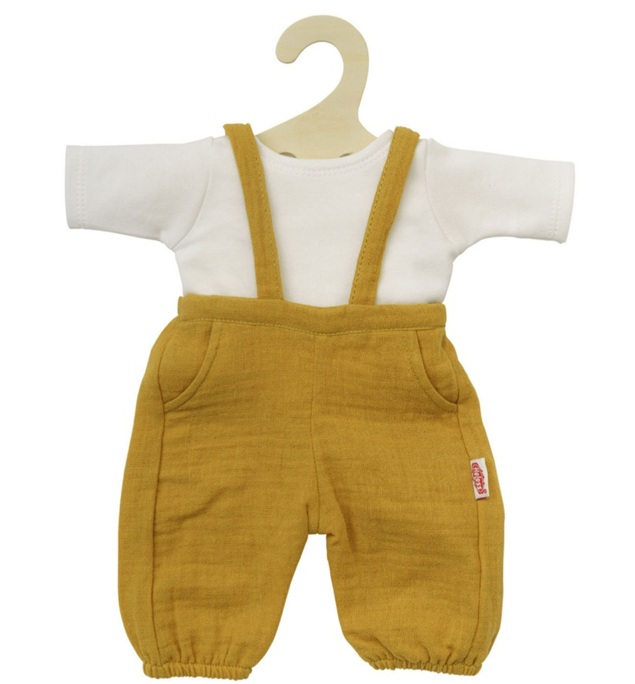 Salopette per bambolotti color ocra e giallo, 35-45 cm