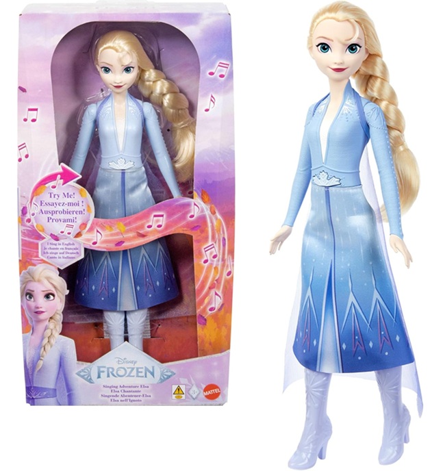 Mattel Disney giocattoli Frozen, bambola Elsa Nell’ignoto con look celebre che canta ‘Nell’Ignoto’ in 4 lingue: Inglese, francese, tedesco, italiano dal film Disney Frozen 2