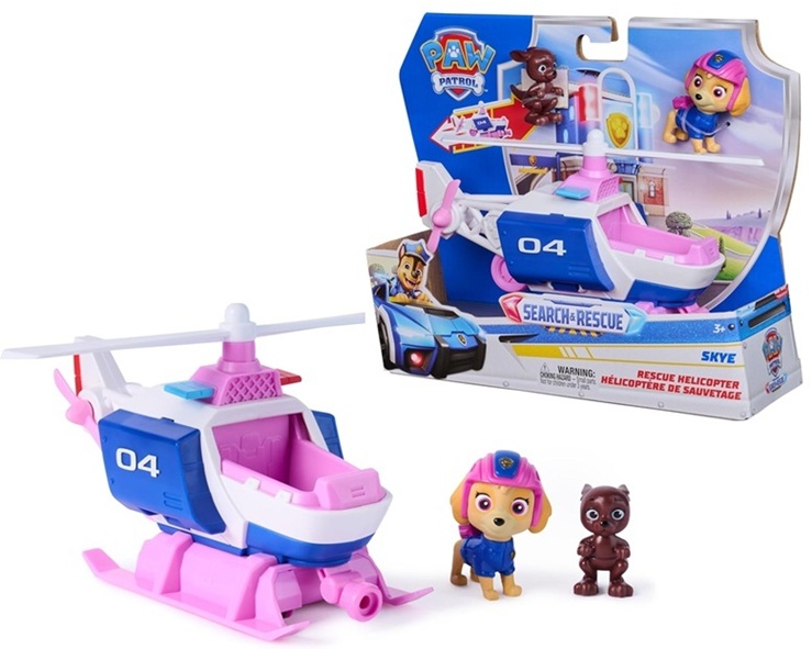 Paw Patrol: Search & Rescue, Elicottero di Salvataggio di Skye con 2 Personaggi, Elicottero Giocattolo a Retrocarica, 3+ Anni