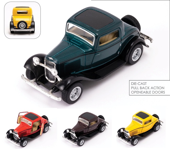 Auto 1932 Ford 3-Window Coupe’ Die-Cast Con RetrocaricaExclusive Edition in scala 1:36, in metallo per porte completamente funzionali, pulloback Action