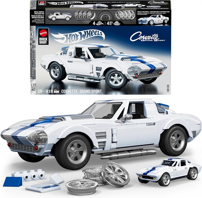 Mattel Brick Shop Hot Wheels Corvette Grand Sport, 918 pezzi, dettagli realistici Art. JGR31