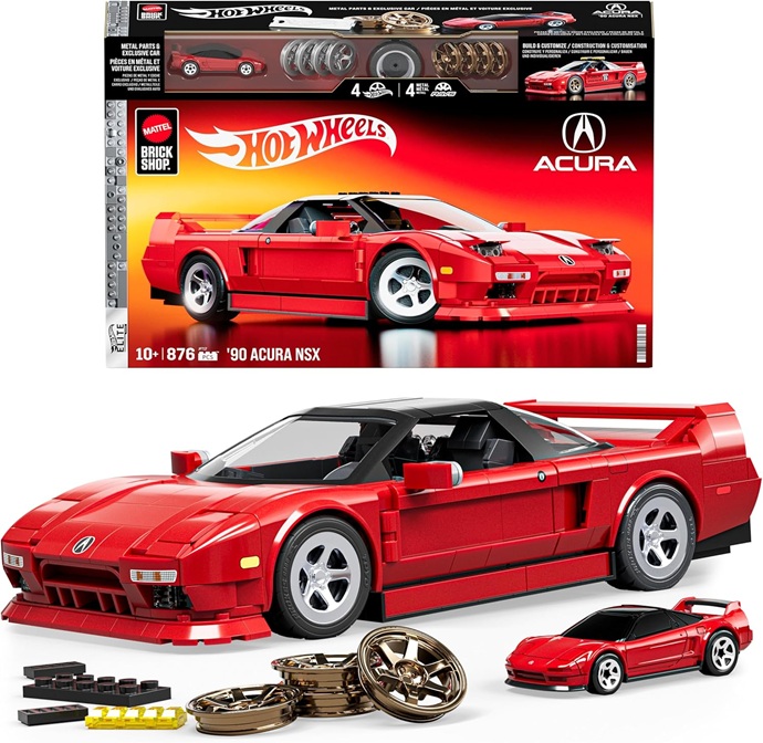Mattel Brick Shop Hot Wheels’90 Acura NSX Serie Elite, set da costruire con 876 pezzi art.JFT17