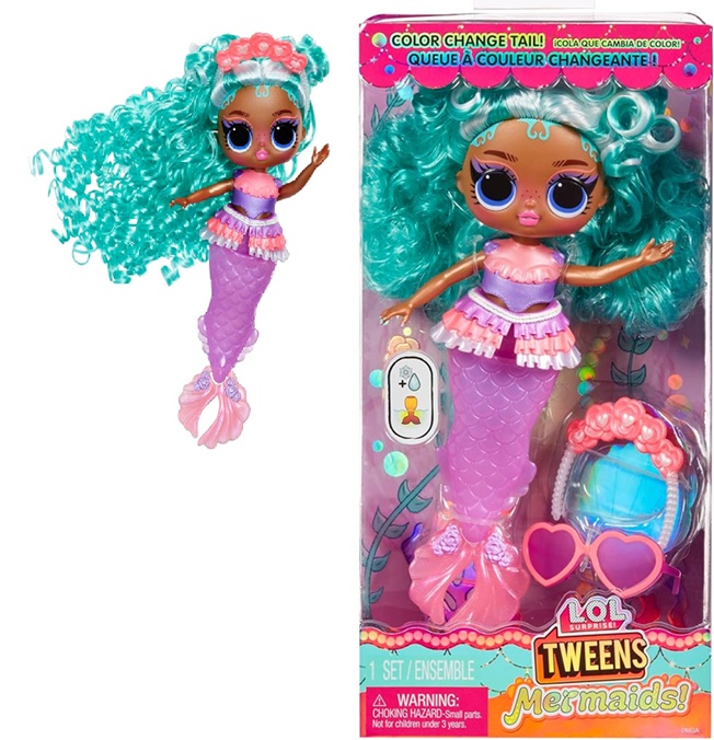 L.O.L. Surprise! Tweens – Mermaid Serena Finn – Bambola alla moda con coda che cambia colore, pinna mobile e bellissimi accessori – Età 4+