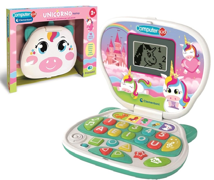 Clementoni 16489 Computer Kid Unicorno Laptop Educativo con 10 attività per Imparare Lettere Numeri Colori e Direzioni