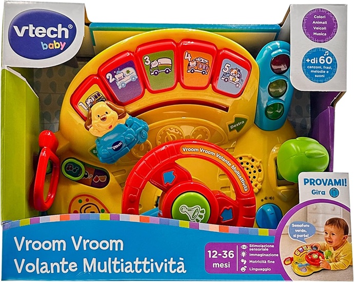 V-Tech Vroom Vroom Volante Multiattività, Volante Bambini con Cruscotto Interattivo, Lingua Italiana, Batterie Incluse, 12-36 Mesi