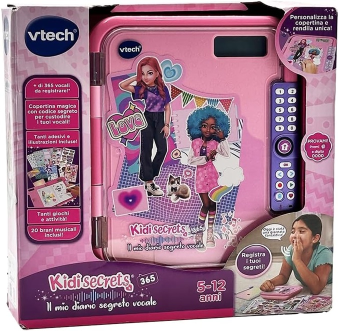 VTech KidiSecrets 365 – Il Mio Diario Segreto Vocale, Diario Segreto Interattivo Bambine con Registratore Vocale, Diario con Schermo LCD e Codice Segreto, Lingua Italiana, Batterie Incluse, 5-12 Anni