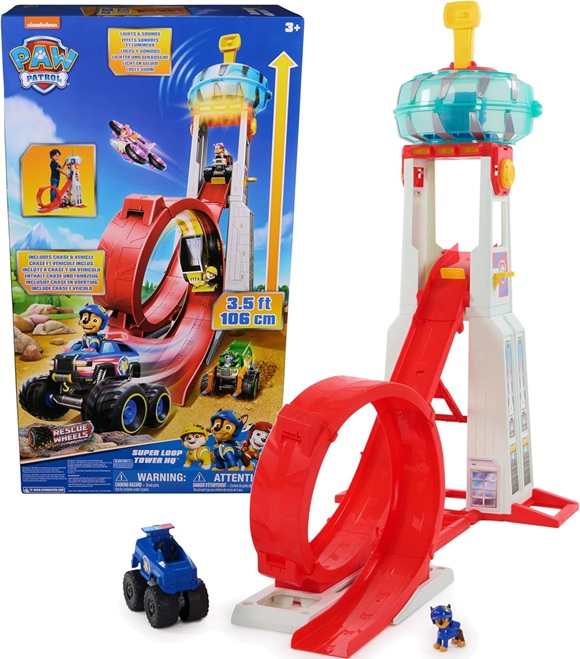 Paw Patrol: Quartier Generale Superloop, con Luci, Suoni, Propulsore per Veicoli, Action Figure e Veicolo Giocattolo di Chase.