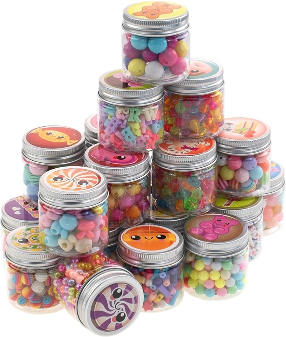Nice Group – PERLINE ABC Candy Beads – 1 barattolo a sorpresa, per creare braccialetti DIY con Lettere, Stelle, Caramelle, Cuori, Fiori, Orsetti
