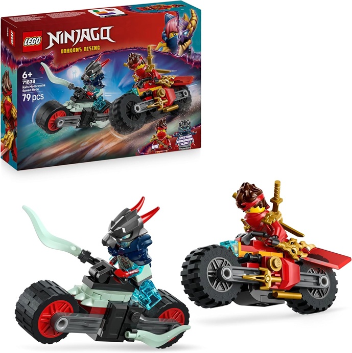 LEGO NINJAGO Gara di Velocità sulla Moto di Kai – Set Ninja con 2 Motociclette Giocattolo con Ruote Mobili, 2 Minifigure e Accessori – Regalo per Bambini da 6 Anni Fan di La Rivolta dei Draghi 71838