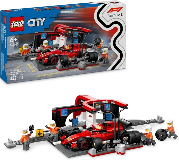 LEGO City Pit Stop e Meccanici con Monoposto Ferrari F1 – Bambini da 6 Anni  60443
