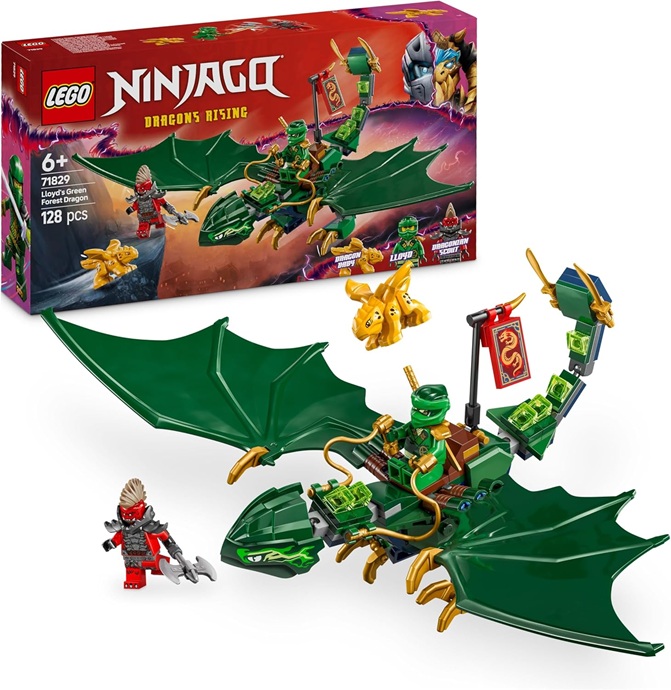 LEGO NINJAGO Drago della Foresta Verde di Lloyd – Figura Giocattolo Snodabile da Costruire, Set con 2 Minifigure, Armi e Cucciolo Dorato, Giochi per Bambini e Bambine da 6 Anni, Idea Regalo 71829