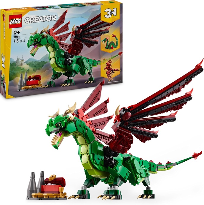 LEGO Creator 3 in 1 Drago Medievale Giocattolo – Si Trasforma in Serpente Marino o in Fenice – Animali da Costruire per Bambini, Bambine, Ragazzi e Ragazze da 9 Anni – Idea Regalo di Compleanno 31161