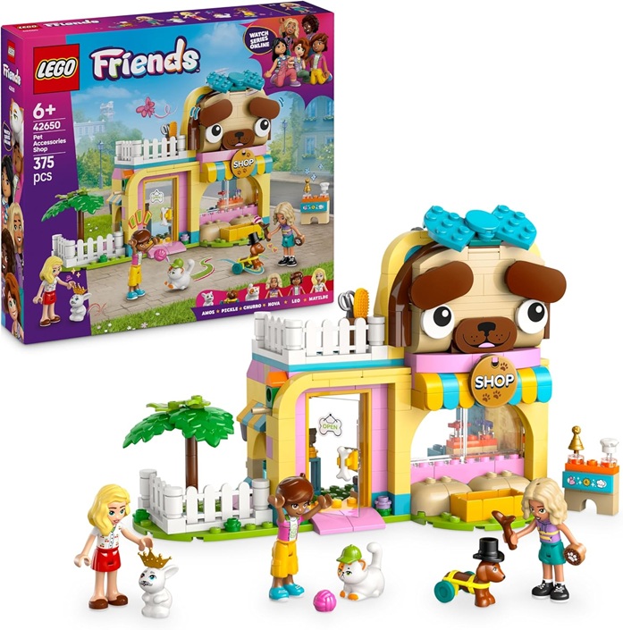 LEGO Friends Pet Shop – Include Animali Giocattolo come Cane, Gatto e Coniglio, 3 Mini Bamboline e Accessori per la Cura degli Animali 42650