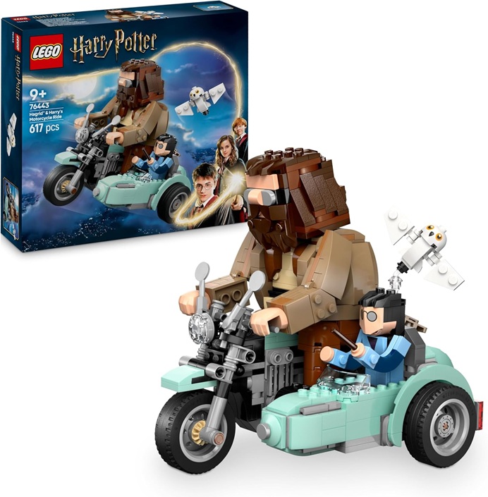 LEGO Harry Potter Giro sul Sidecar di Hagrid e Harry – Moto Giocattolo da Esposizione con Sidecar e Fgiura di Edvige – da 9 Anni – 76443