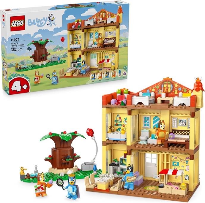LEGO Bluey: Casa della Famiglia di Bluey – Giocattolo Modulare con Stanze, Giardino, 4 Minifigure e Accessori – Regalo di Compleanno per Bambini da 4 Anni in su e per i Fan della Serie TV – 11203