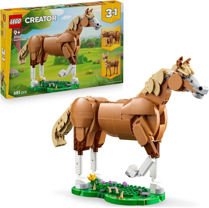 LEGO Creator 3 in 1 Cavallo Meraviglioso – Giocattolo con Animale Trasformabile in Orso o in Modello di Cervo Snodabile – da 9 Anni in su 31166