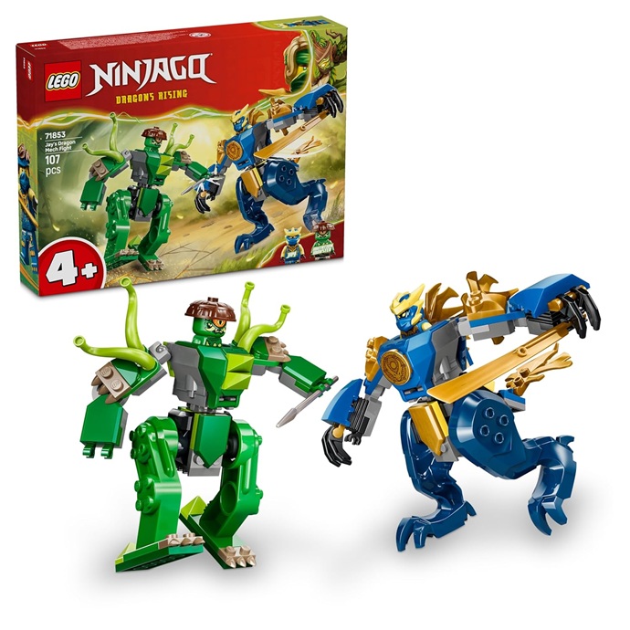 LEGO NINJAGO Combattimento tra i Mech del Drago di Jay – Giocattolo Mech – Playset con 2 Minifigure – 71853