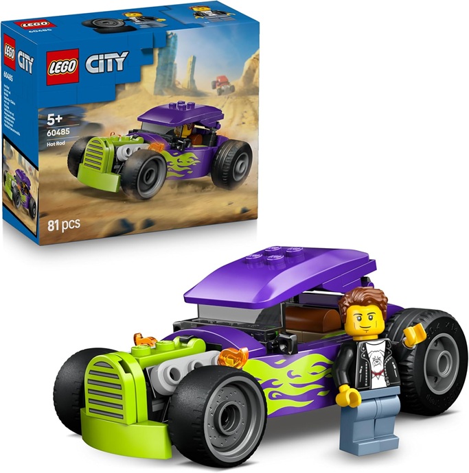 LEGO City Bolide – Auto da Corsa Giocattolo – Macchina con Minifigure del Pilota e Tetto Apribile – 60485