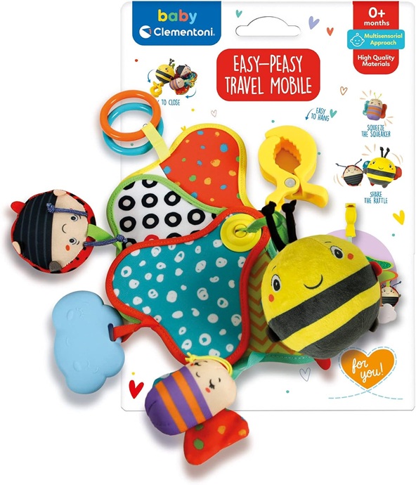 Clementoni – 17790 – Easy-Peasy Travel Mobile – Giostrina Culla O Passeggino, Giocattolo da Appendere per Passeggino, Gioco Passeggino Neonato, Leggera E Trasportabile