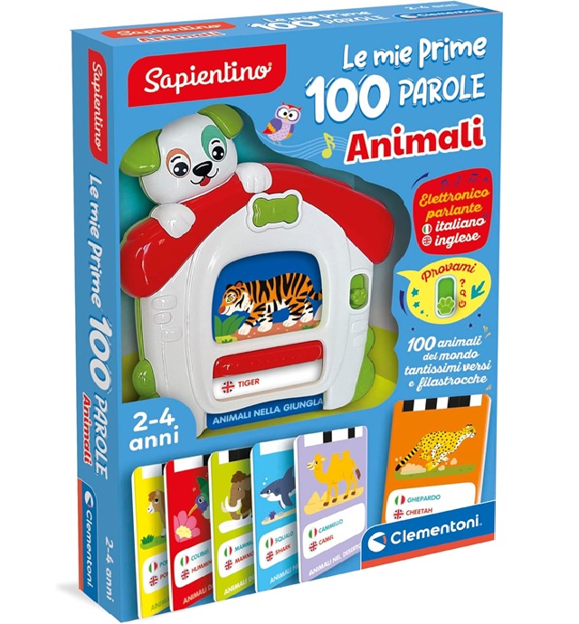 Clementoni Sapientino – Le Mie Prime 100 Parole Animali, Gioco Educativo Elettronico, Bambini 2-4 Anni, 50 Carte Double-Face in Italiano e Inglese per Imparare Nuovi Vocaboli, Lingua Italiana, 16703