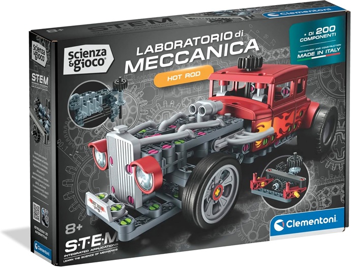Clementoni Scienza e Gioco – Hot Rod, Laboratorio Di Meccanica Bambini 8+ Anni, Set Costruzioni Oltre 200 Componenti, Ingranaggi E Pistoni, Made In Italy, Lingua Italiana, 19466