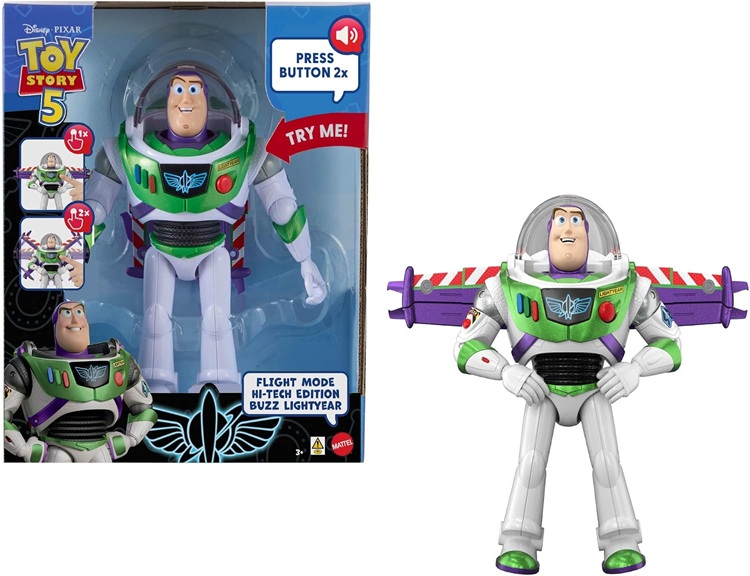 Mattel Disney Pixar Toy Story 5 – Buzz Lightyear Hi-Tech, action figure da 30cm con modalità volo e attivazione ali tramite pulsanti, riproduce oltre 35 suoni e frasi dal film, 3+ anni, JMW28