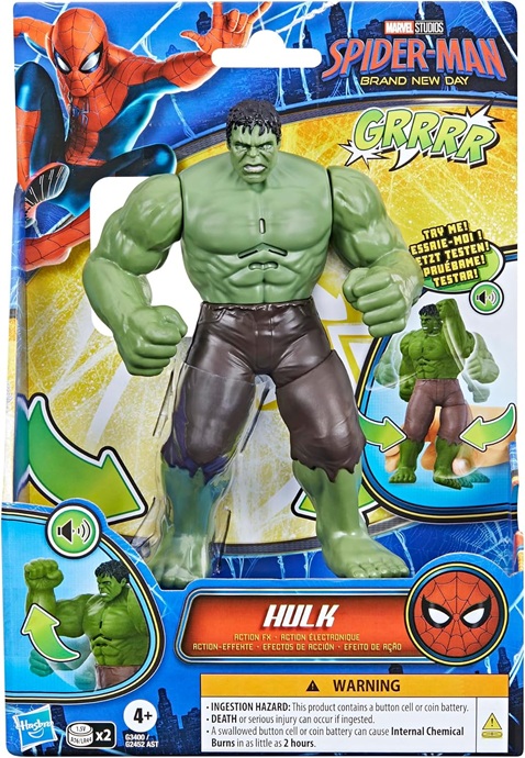 Marvel Studios Spider-Man: Brand New Day, personaggio elettronico di Hulk da 15 cm con effetti sonori, giocattolo di supereroi per bambini dai 4 anni in su.