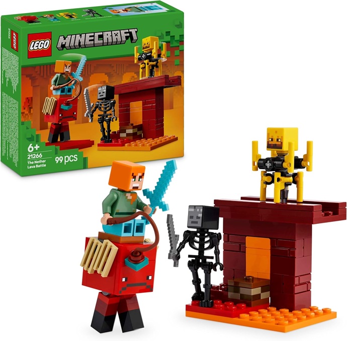 LEGO Minecraft Battaglia sul Ponte del Nether – Giocattolo Interattivo con Figura di Alex e Mob tra cui uno Scheletro, un Blaze e uno Strider –
