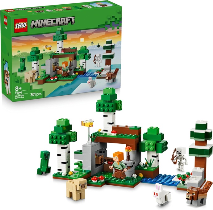 LEGO Minecraft Avventura della Prima Notte – Giocattolo Interattivo con 7 Personaggi tra cui Alex, un Creeper, uno Scheletro e un Lupo – Regalo per Gamer, Bambini e Bambine da 8 Anni in su – 21593