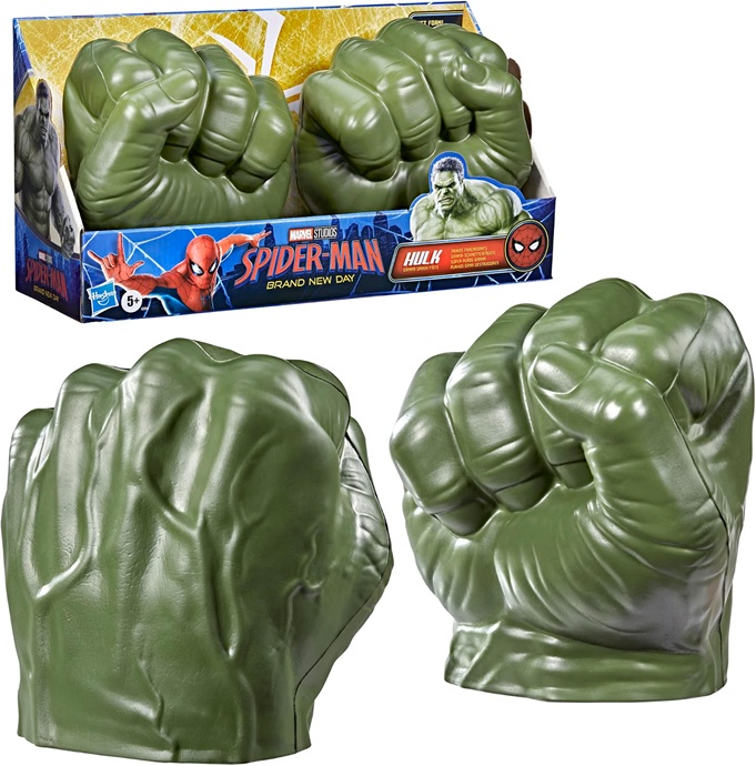Hasbro Marvel, Spider-Man:Brand New Day, Super pugni gamma di Hulk, giocattoli in gommapiuma per roleplay di supereroi, complementi per costumi, dai 5 anni in su