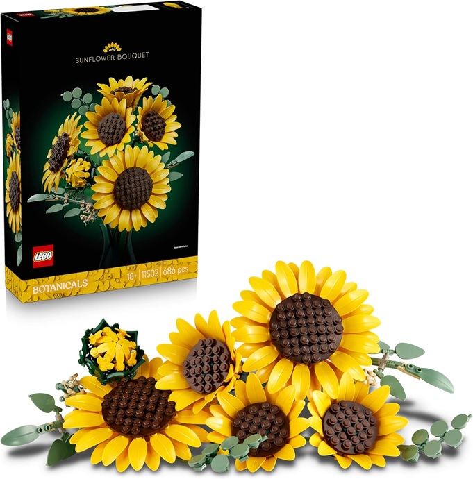 LEGO Botanicals Bouquet di Girasoli – Set di Fiori Artificiali per Adulti – Girasoli Finti e Steli di Eucalipto per Decorare il Soggiorno o la Camera da Letto – Idea Regalo Fai da Te per Donne – 11502